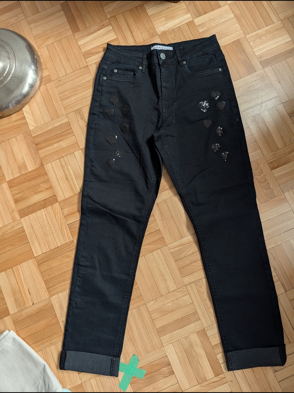 Black Men's Jeans with Heart Sequin Accents